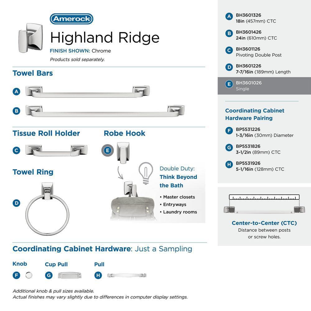 Highland Ridge Chrome Single Prong Wall Hook