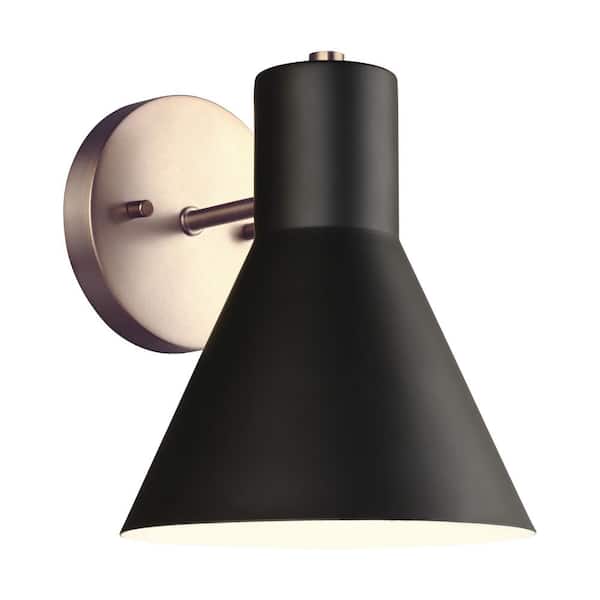Generation Lighting Towner 7 in. 1-Light Satin Brass Modern Contemporary Wall Sconce Vanity Light with Black Metal Shade