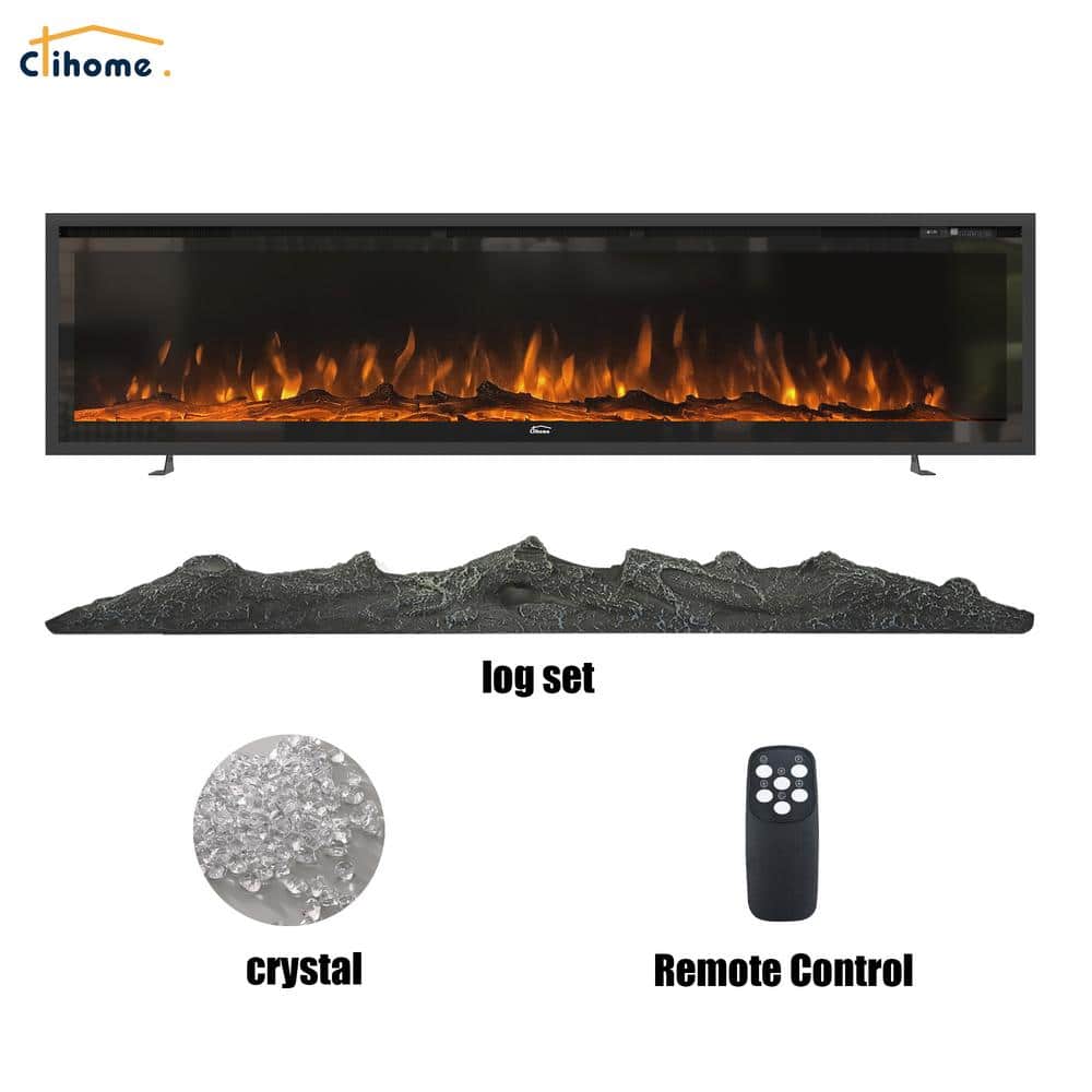 Corretto 72" Black Wall Mounted Electric Fireplace with Mantel