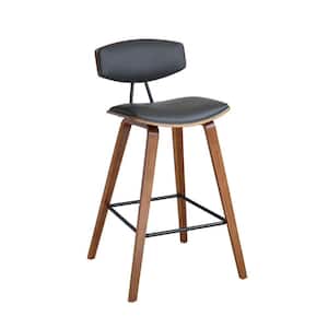 28.5 in. Brown Low Back Wooden Frame Bar Stool with Leather Seat