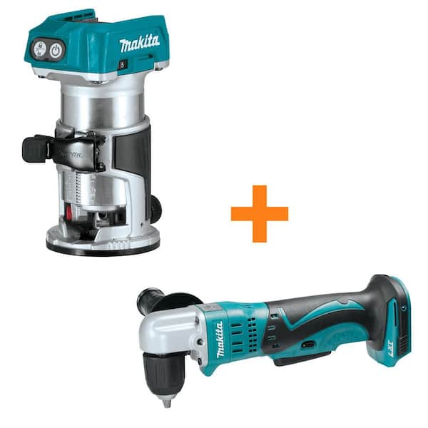 18V LXT Lithium-Ion Brushless Variable Speed Compact Router with Built-In LED Light with 18V LXT 3/8 in. Angle Drill