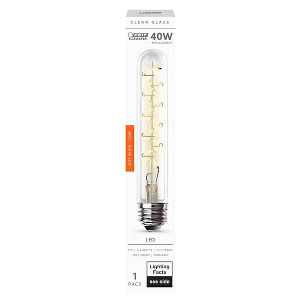 Feit Electric 40-Watt Equivalent T10 Dimmable LED Clear Glass Vintage Edison Large Light Bulb with Spiral Filament Soft White (4-Pack)