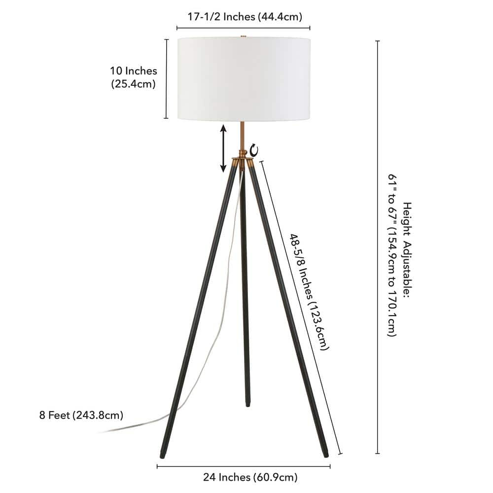 Elegant Two-Tone Tripod Floor Lamp with Linen Shade - Bronze and Brass