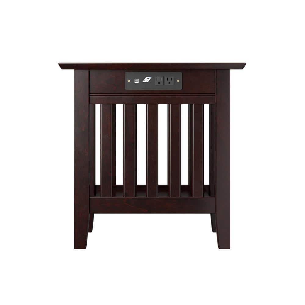 Espresso Solid Wood Mission End Table with USB Charger