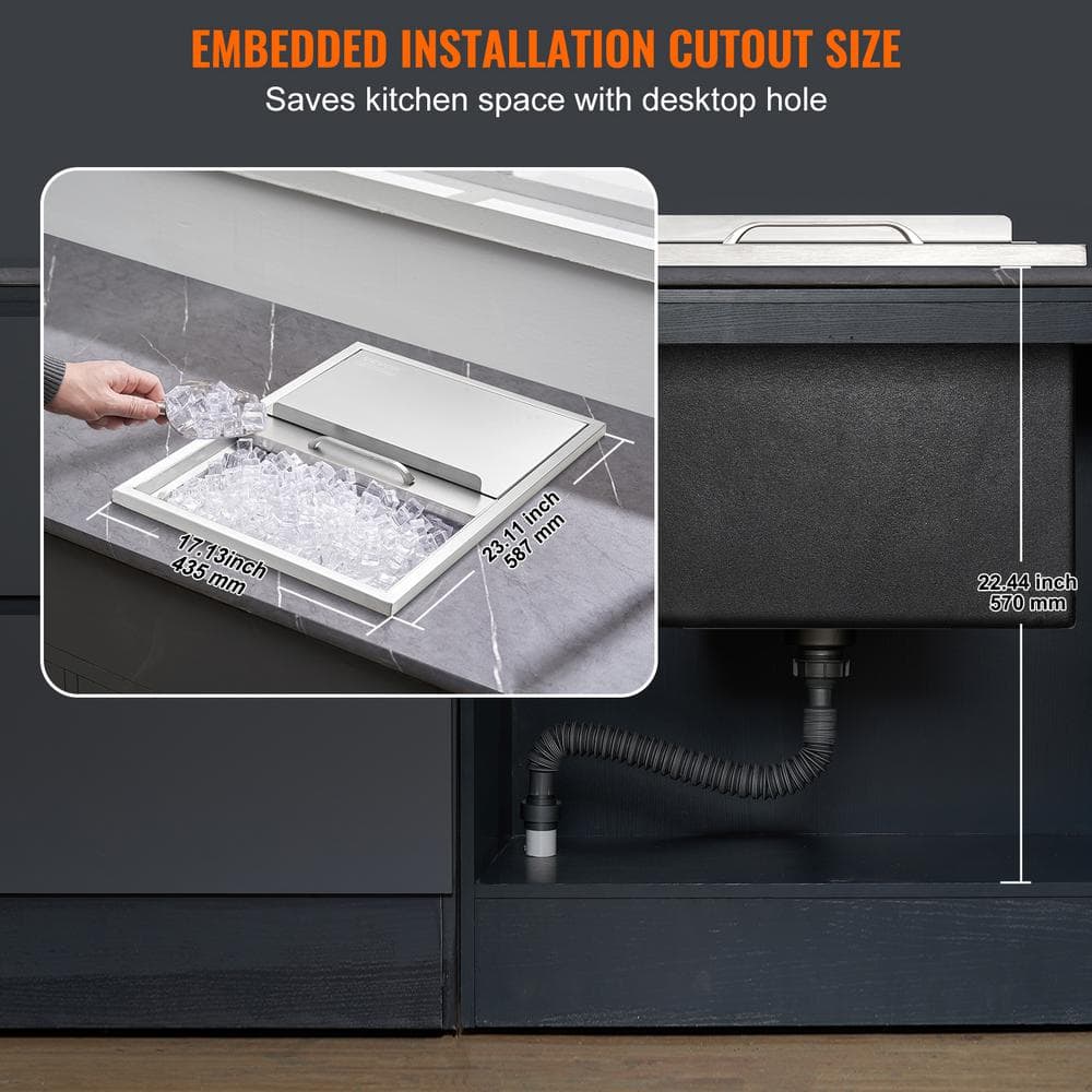 Stainless Steel Drop-In Ice Chest with Sliding Cover
