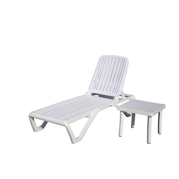 Tunearary White Plastic Outdoor Lounge Chair with Table