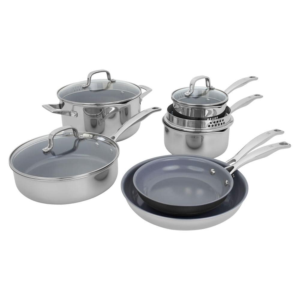 10-Piece Stainless Steel and Aluminum Nonstick Cookware Set