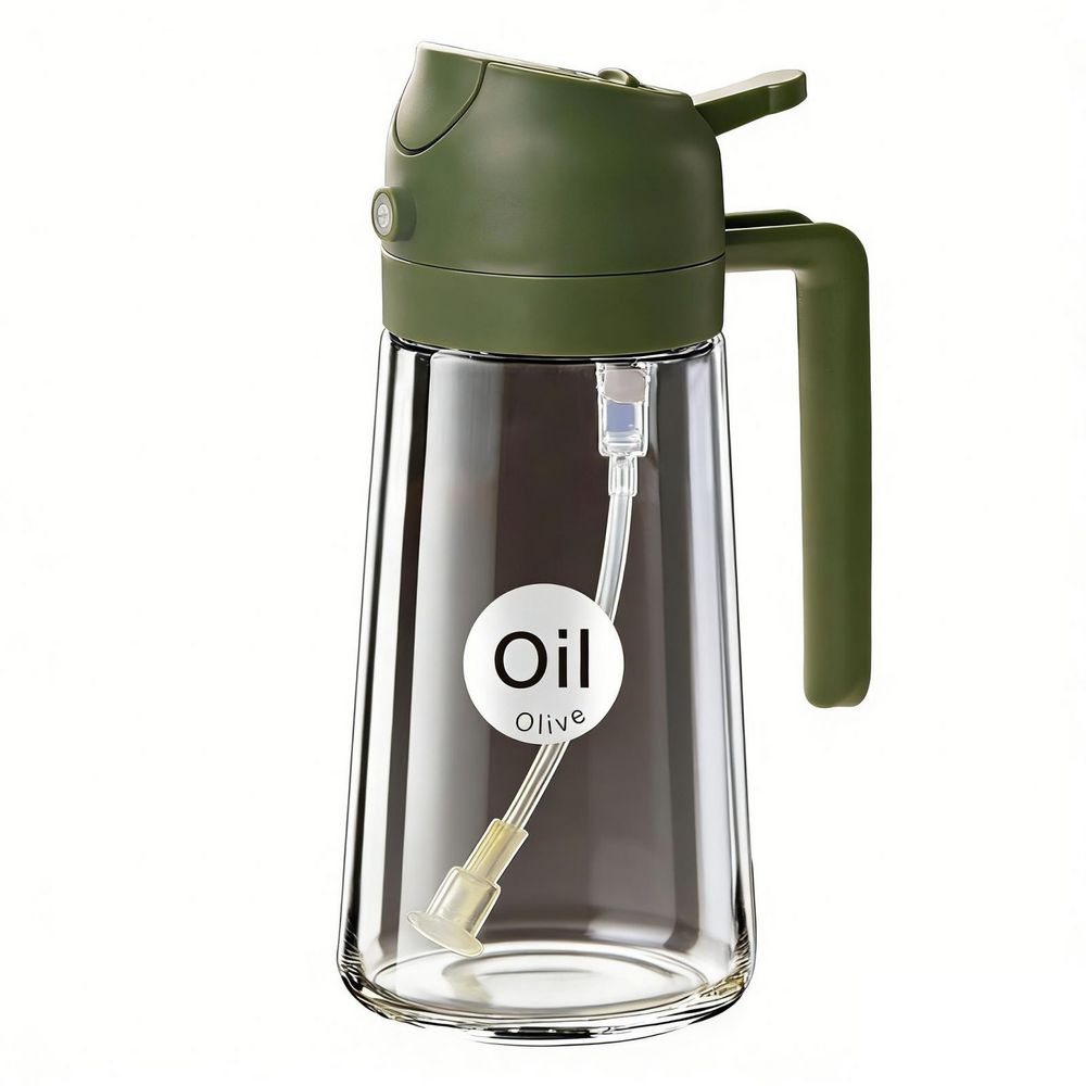 16 oz. Olive Green 2 in 1 Oil Dispenser, Food Grade Premium Spray Bottle with Portion Control for Salad, Frying, BBQ