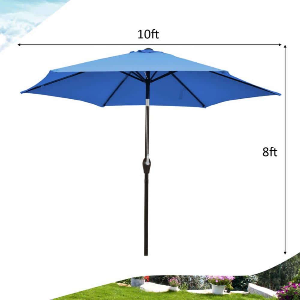 10 ft Blue Steel Patio Umbrella with Tilt and Crank