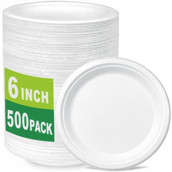 Natural 6 in. Compostable Bagasse and Bamboo Fiber Heavy-Duty Microwavable Dessert Plate (Set of 500)