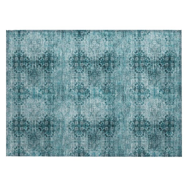 Teal 2 ft. x 3 ft. Woven Floral Medallion Rectangle Indoor/Outdoor Area Rug