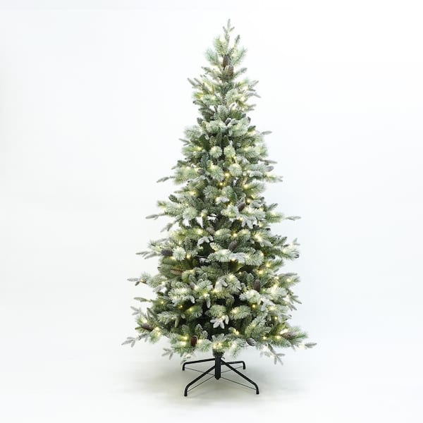 7.5-Foot PreLit Artificial Christmas Tree with Frosted Pine Branches, 10 Light Modes