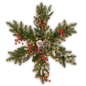 32 in. Frosted Pine Berry Snowflake with Battery Operated LED Lights