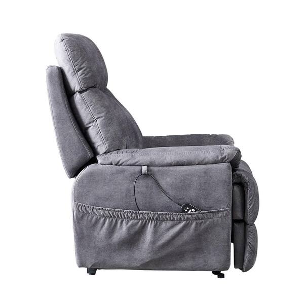 Small Home Theater Chair Lift Electric Recliner with USB Port Side Button Control Safety Cushion Latitude Run Body Fabric: Gray 100% Polyester