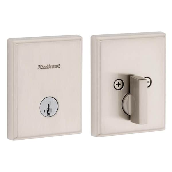 Kwikset Crosstown Satin Nickel Single Cylinder Low Profile Rectangle Keyed Door Deadbolt Featuring SmartKey Security