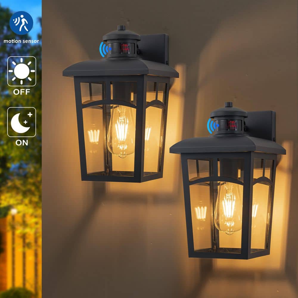 Black Outdoor Lantern Sconce-14.25 in. with Motion Sensor, Dusk to Dawn, Hardwired, No Bulb Included (2-Pack) price history on PriceWatchPro