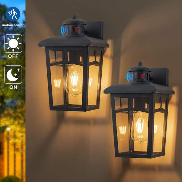 C Cattleya Black Outdoor Lantern Sconce-12.45 in. with Motion