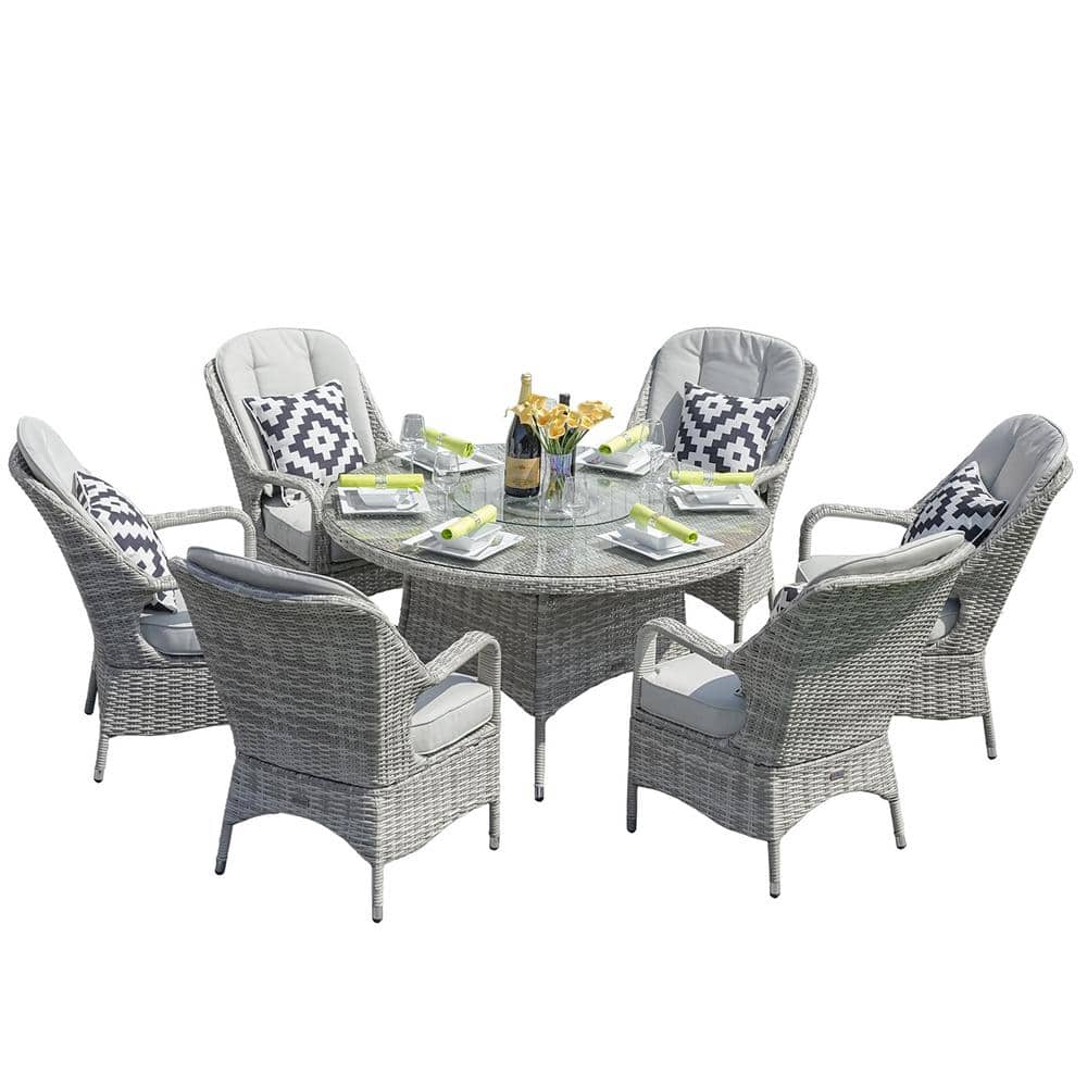 Reach Off-White 7 of Piece Wicker Round Outdoor Dining Set with Grey Cushions price history on PriceWatchPro