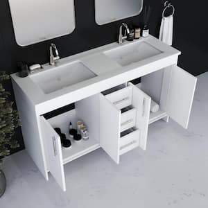 Capri 60 in. W x 22 in. D Bathroom Vanity in White with Microstone Vanity Top in White with White Basins