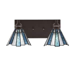 Albany 16 in. 2-Light Espresso Vanity Light with Sea Ice Art Glass Shades