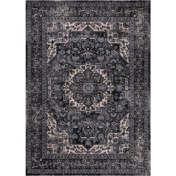 Home Decorators Collection Angora Anthracite 5 ft. x 7 ft. Medallion Area Rug