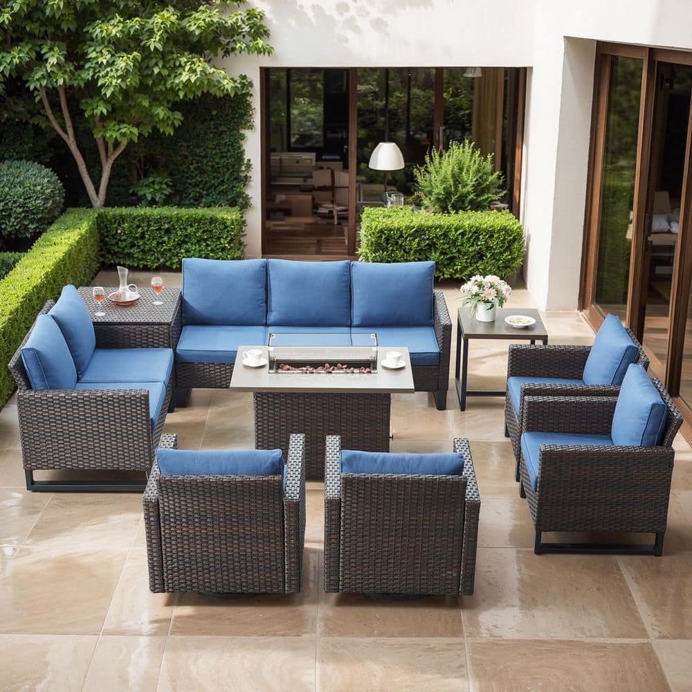 U-Series 9-Piece Outdoor Brown Wicker Sofa PE Rattan Wicker Patio Conversation Set with Cushion Guard Cushions (Blue) price history on PriceWatchPro
