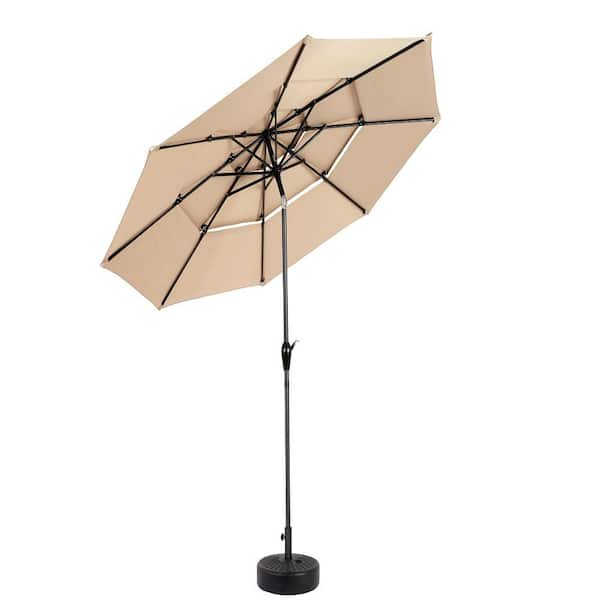 Unbranded 10 ft. 3 Tier Auto-tilt Metal Outdoor Patio Umbrella in Khaki