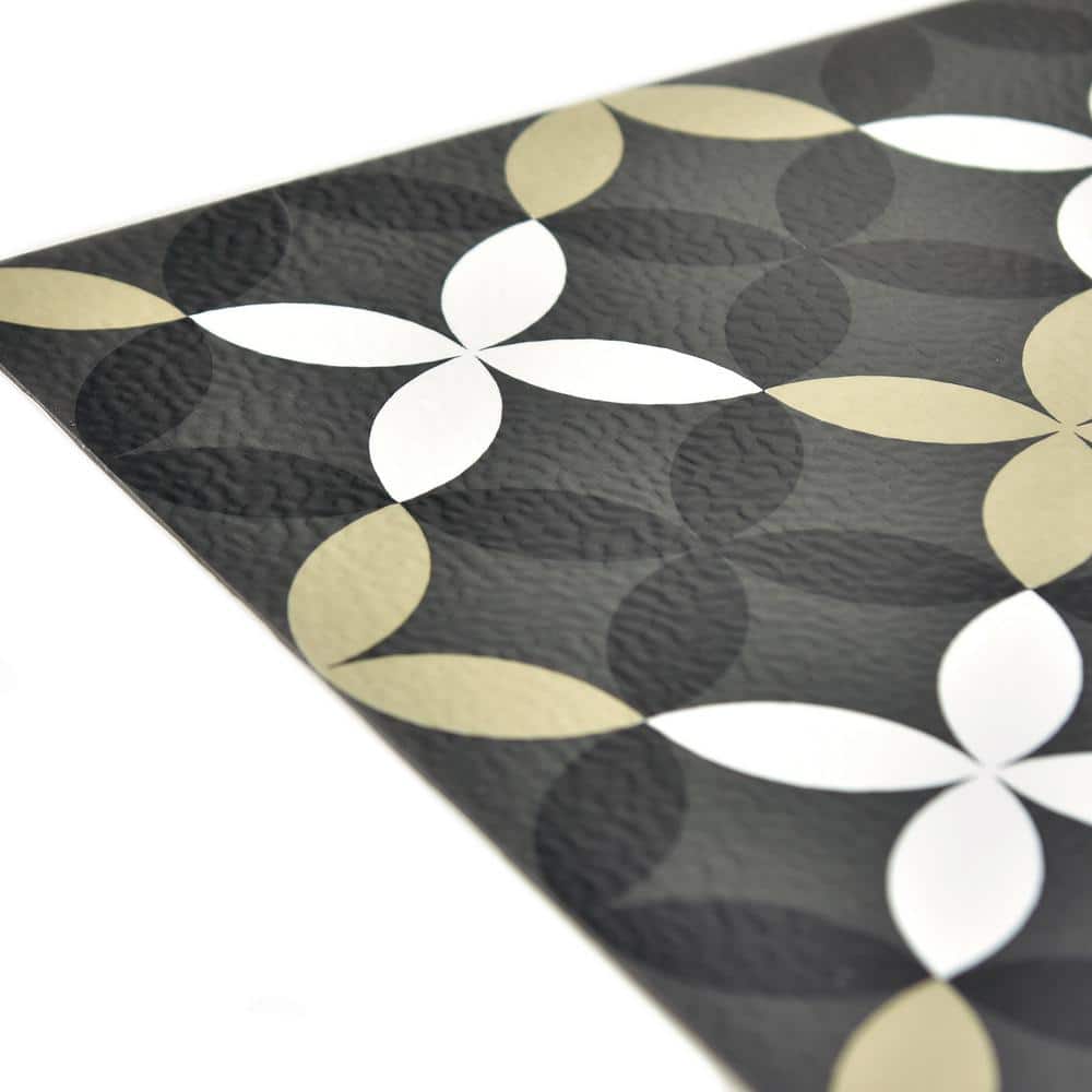 Arbor Black and Gray Floral Geometric Vinyl Peel & Stick Floor Tiles