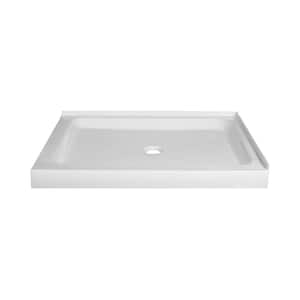 48 in. L x 36 in. W Double Threshold corner Shower Pan Base with center drain in white