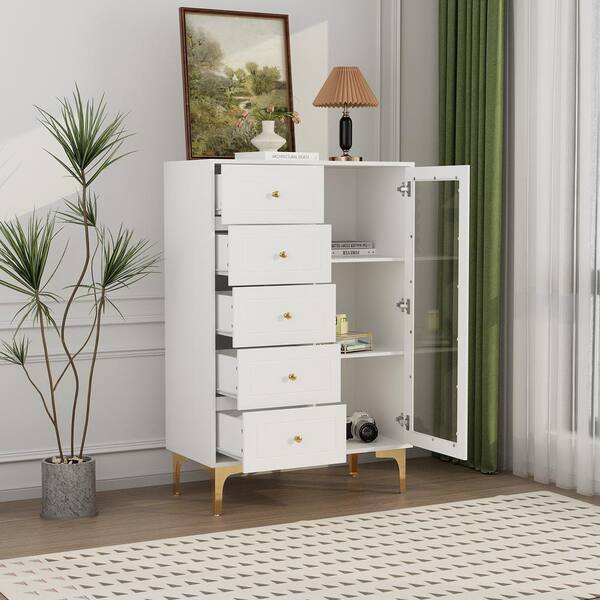 FUFU&GAGA 5 Drawers Gray Wooden Chest of Drawers Dresser With 4 Doors and  Adjustable Shelves 59.1 in. W x 33.5 in. H x 15.7 in. D KF020263-03-cc -  The Home Depot