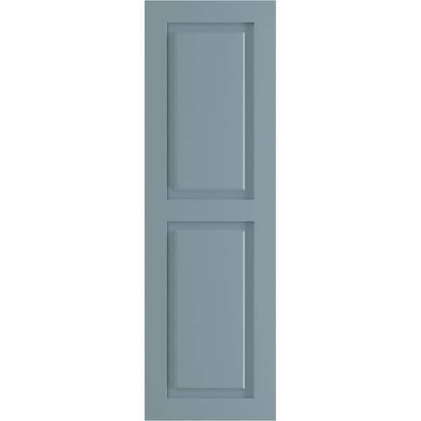 Ekena Millwork 18 in. x 39 in. PVC True Fit Two Equal Raised Panel Shutters Pair in Peaceful Blue