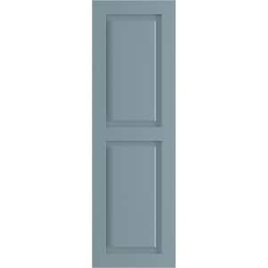 18 in. x 62 in. PVC True Fit Two Equal Raised Panel Shutters Pair in Peaceful Blue