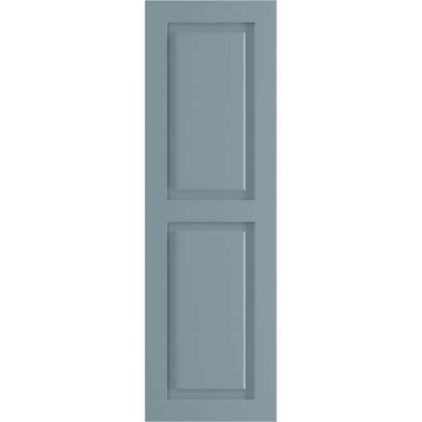 Ekena Millwork 18 in. x 62 in. PVC True Fit Two Equal Raised Panel Shutters Pair in Peaceful Blue