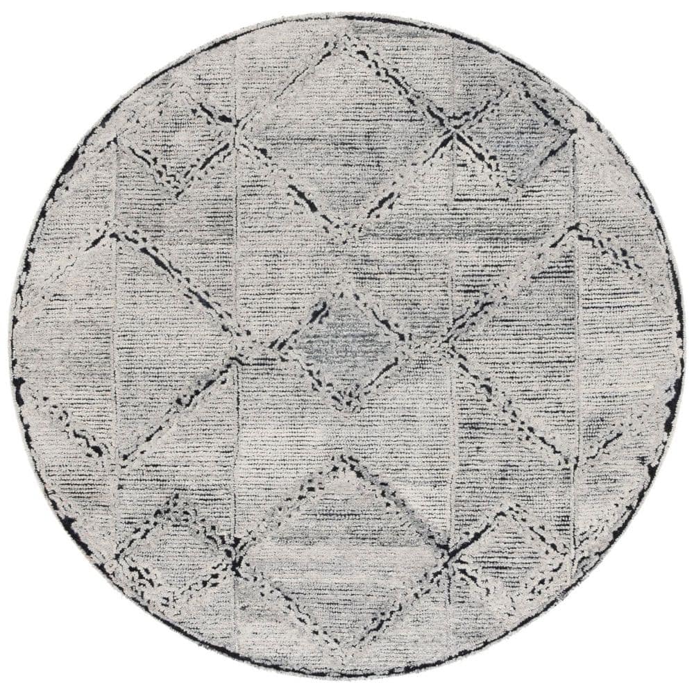 SAFAVIEH Kenya 6 ft. x 6 ft. Ivory/Black Distressed Diamond Round Area ...