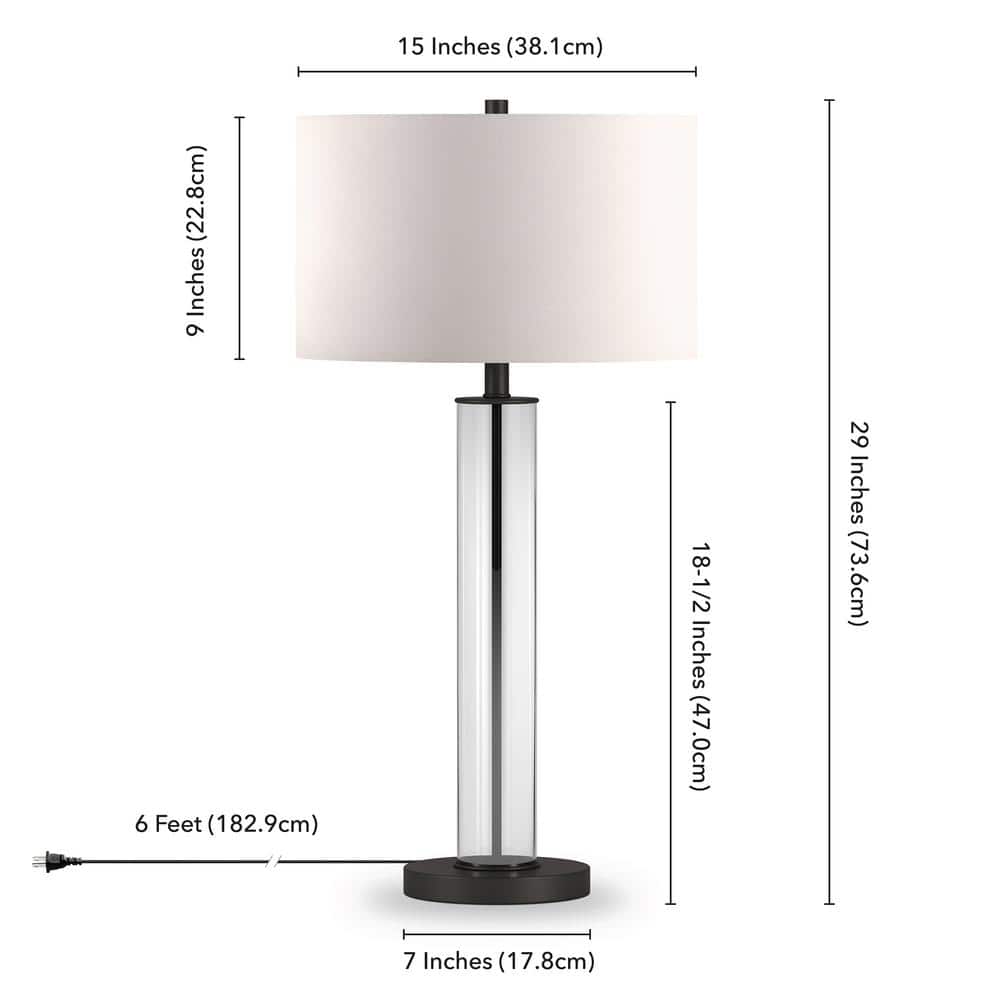 Clear Glass and Blackened Bronze Table Lamp with Drum Shade