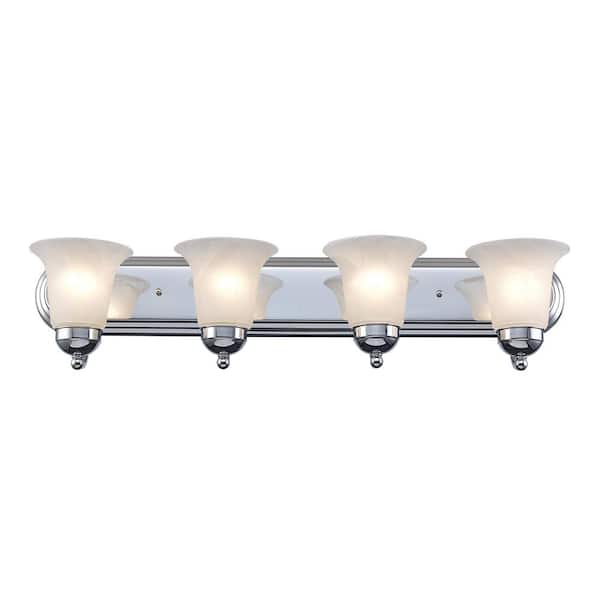 Bel Air Lighting Cabernet Collection 30 in. 4-Light Polished Chrome Bathroom Vanity Light Fixture with White Marbleized Glass Shades