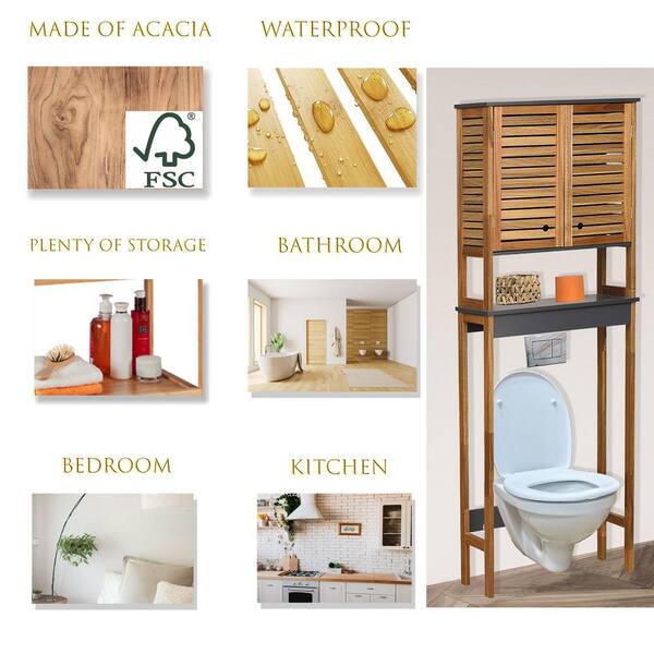 Bathroom Linen Tower Cabinet Elements 1 Door 5 Shelves Acacia Gray