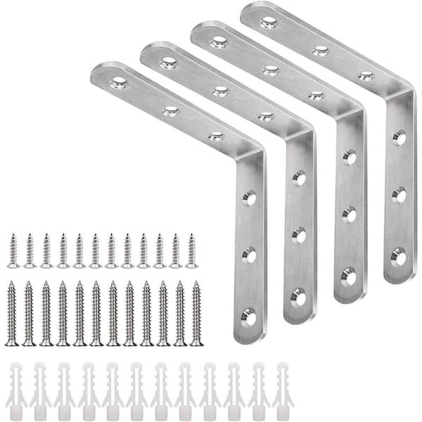 4 Pack 4x4 Inch Stainless Steel Right Angle L Corner Brackets, 2.8mm Thick Heavy Duty 90° Shelf Support Braces with Comp