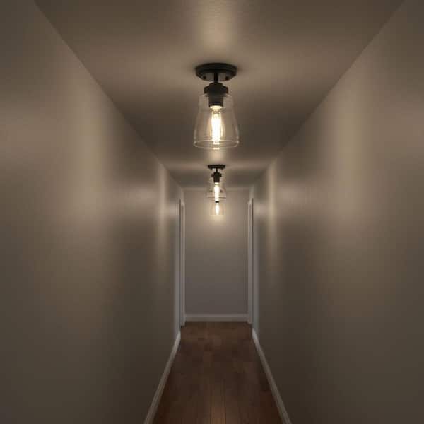 5 in. 1-Light Black Semi Flush Mount Ceiling Light with Clear Glass Shade, Farmhouse Ceiling Light for Bedroom, Kitchen