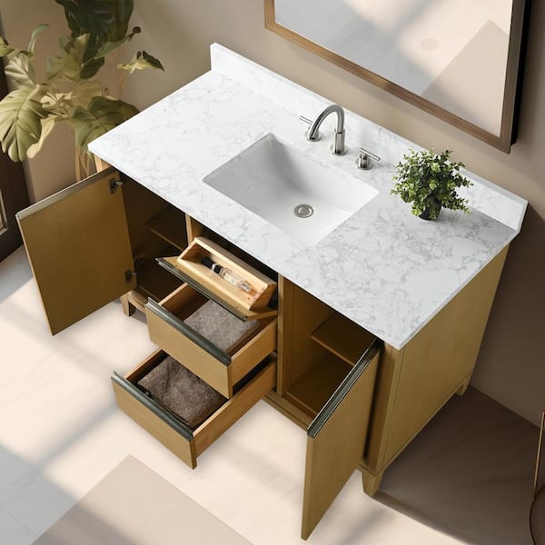 48 in. W x 22 in. D x 34 in. H Single Sink Bathroom Vanity in Natural Oak with Engineered Marble Top