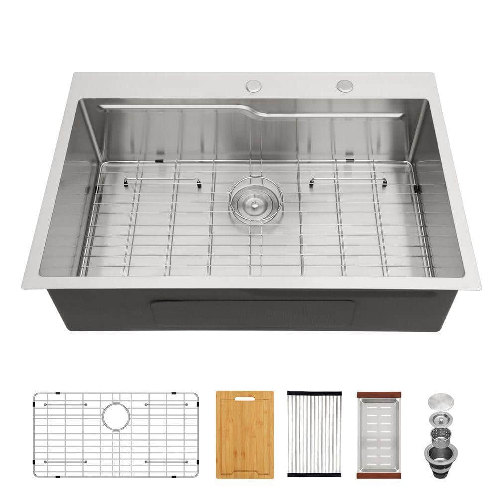 Sarlai 33 in. Drop-In/Topmount Single Bowl 16-Gauge Stainless