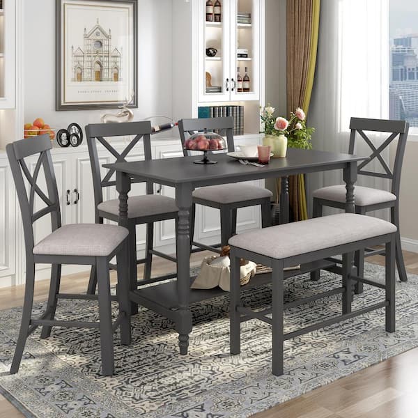 Kitchen Table Set With Shelf, Counter Height Dining Table Set For 6