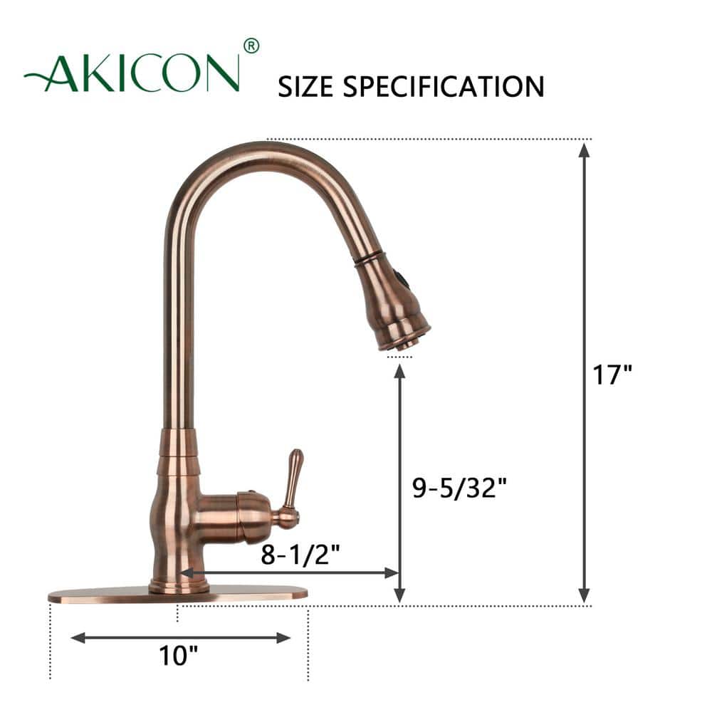 Antique Copper Single Handle Pull-Down Kitchen Faucet with Deck Plate