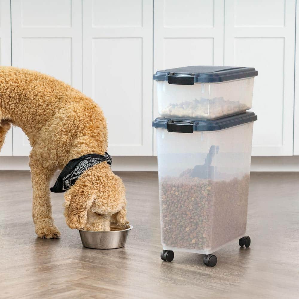 Large Clear and Navy Airtight Plastic Pet Food Storage Combo
