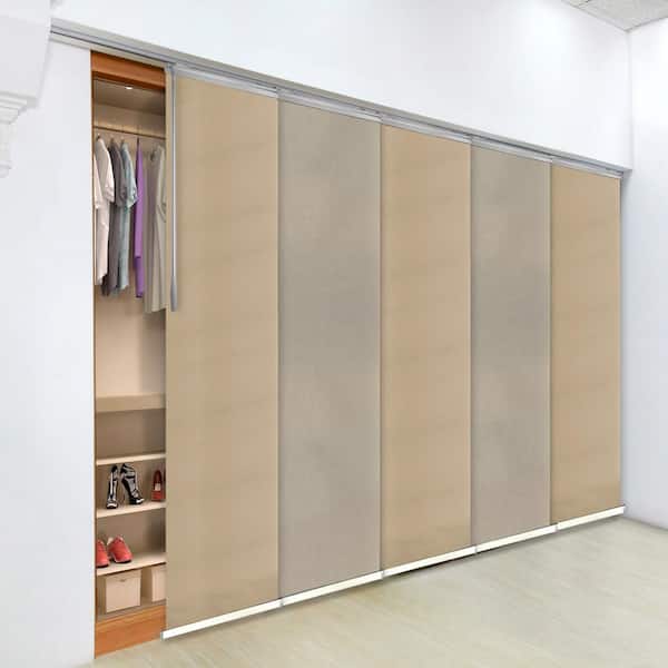 EMOH Kamelya Adjustable Sliding Single Rail Track with 23.5 in. Slates, Extendable 58 in. to 110 in. W x 94 in. L