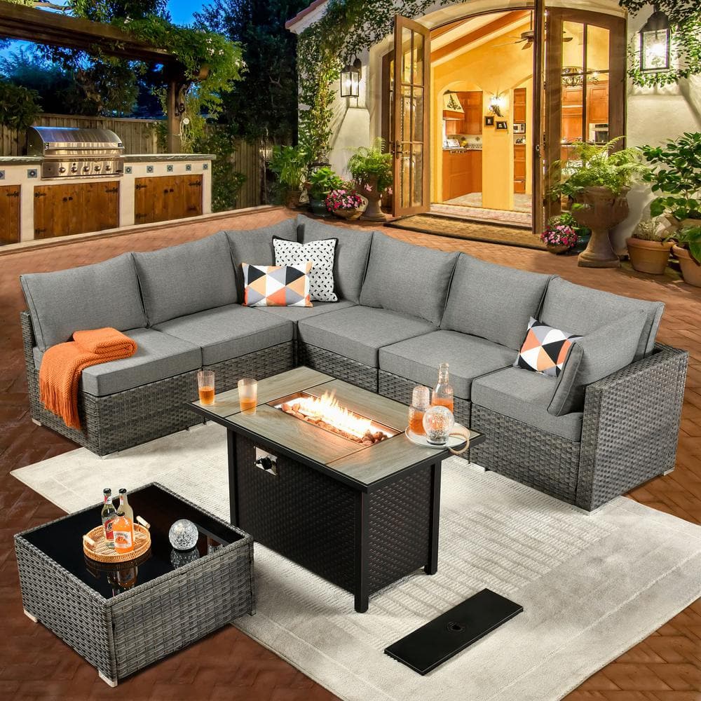 weaxty W Daffodil A Gray 8-Piece Wicker Patio Rectangular