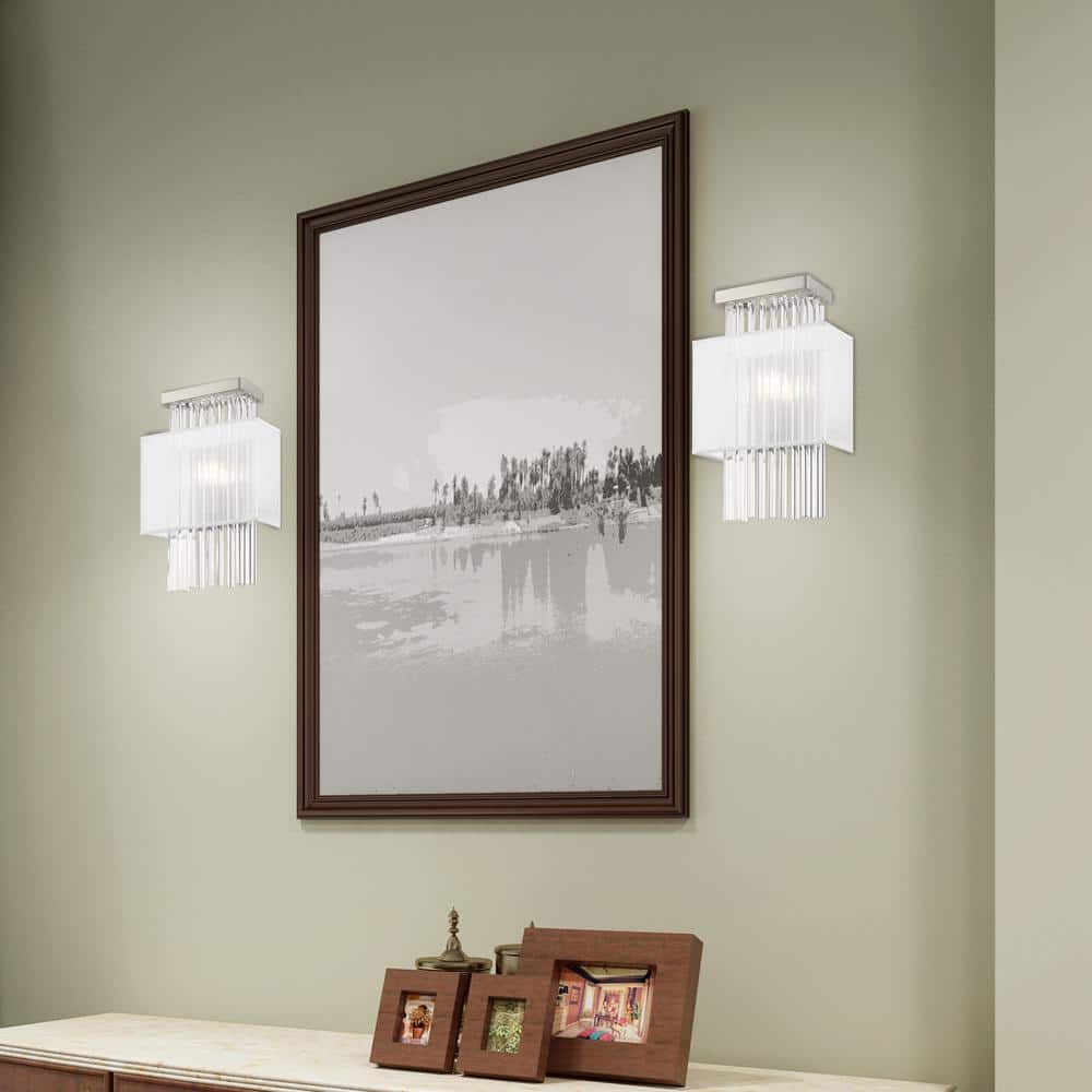 Brushed Nickel Dimmable Sconce with Crystal Rods