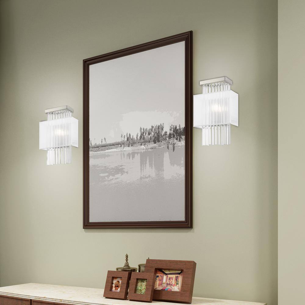 Brushed Nickel Dimmable Sconce with Crystal Rods