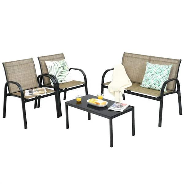 Cubilan Brown 3-Piece Metal Outdoor Lounge Chair without Sunshade without Cushion