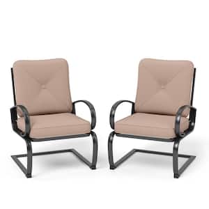 Black Metal Patio Outdoor Dining C-Spring Lounge Chair with Beige Cushion (2-Pack)